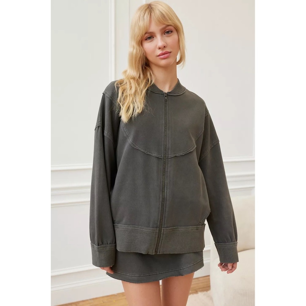 UO Out From Under Oversized Zip Sweatshirt, Charcoal Gray Medium Grunge Indie